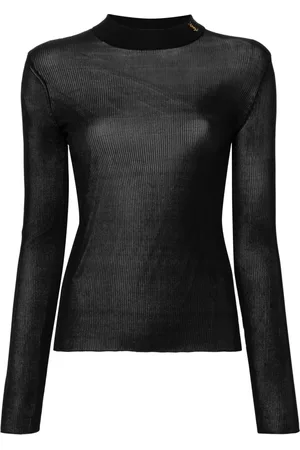 Saint Laurent Truien, Dames, Zwart, S, Ribgebreide trui Cassandre van zijde