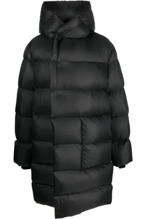 Rick Owens Mantels, Heren, Zwart, XL, Nylon, Down Coat met niet-afneembare capuchon