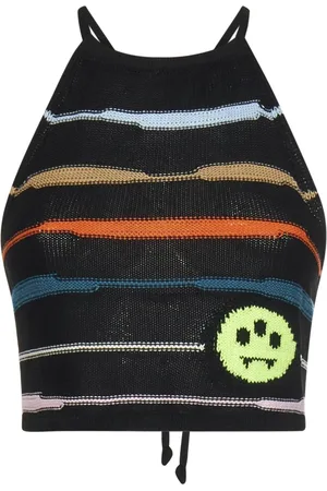 BARROW Tops, Dames, Zwart, M, Gestreept Mouwloos Topje met Jacquard Smiley Logo