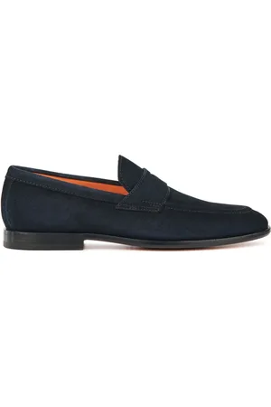 santoni Schoenen, Heren, Blauw, 44 EU, Suède, Blauwe suède instaploafers