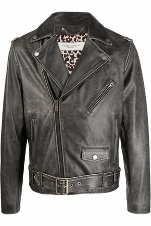 Golden Goose Jassen, Heren, Zwart, M, Leer, Chiodo Jacket Distressed