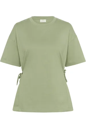 Kaffe Tops, Dames, Groen, L, Katoen, Groene Olie Tee met Zijbanden