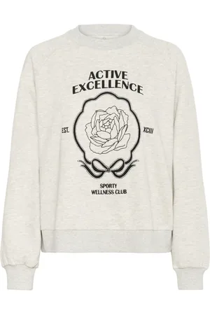 Kaffe Sweatshirts & Hoodies, Dames, Grijs, M, Katoen, Grijze Melange Sweatshirt met Voorkant Print