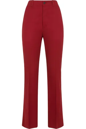 Saint Laurent Broeken, Dames, Rood, S, Katoen, Rode Katoenen Broek met Hoge Taille