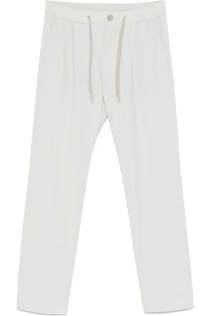 HERNO Broeken, Heren, Wit, L, Polyester, Lichtgrijze Broek met Elastische Tailleband en Trekkoord