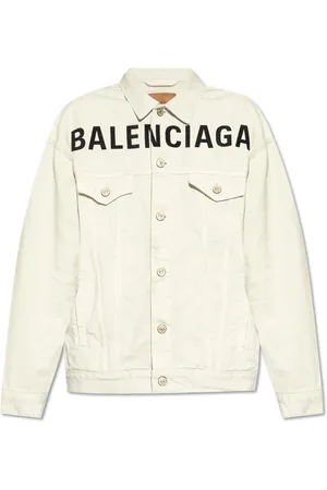 Balenciaga Jassen, Dames, Wit, S, Denim, Denim Jack met Logo