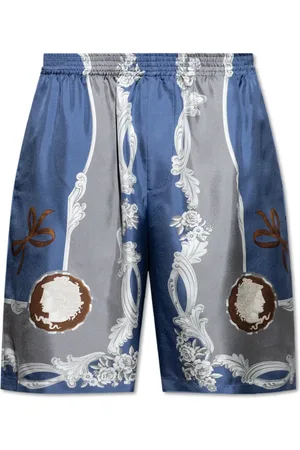 VERSACE Korte broeken, Heren, Blauw, XL, Zijden shorts met Medusa Cameo-print
