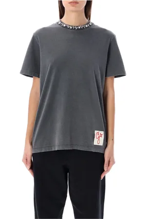 Golden Goose Tops, Dames, Grijs, L, Katoen, Rhinestones Crewneck T-Shirt Antraciet