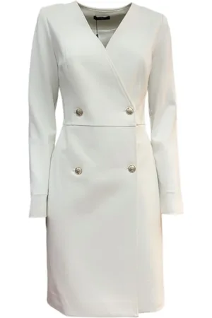 Guess Kleedjes, Dames, Wit, L, Wrap Dress met Knopen