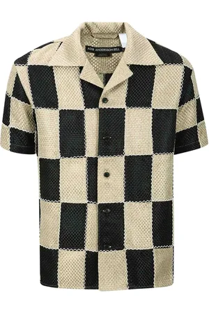 Andersson Bell Overhemden, Heren, Zwart, M, Polyester, Zwarte Patchwork Overhemden met Zigzag Stiksels