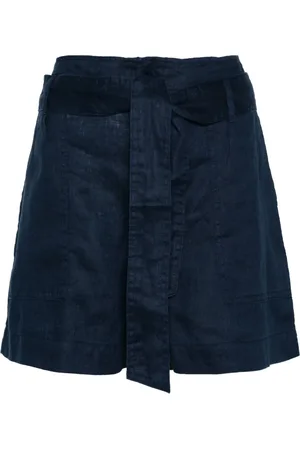 Ralph Lauren Korte broeken, Dames, Blauw, L, Linnen, Daviana Flat Front Shorts