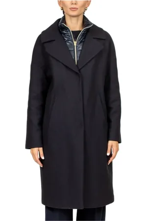 HERNO Mantels, Dames, Blauw, M, Wol, Blauwe wollen jas met verwijderbare puffer