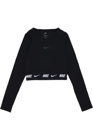 Nike Tops, Dames, Zwart, L, Katoen, Sportswear Crop Tape Top met Lange Mouwen