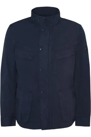 Barbour Jassen, Heren, Blauw, L, Katoen, Blauwe Katoenen Jas met Rits en Knopen