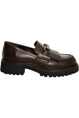 Guglielmo Rotta Chocoladekleurige leren mocassin met franjes