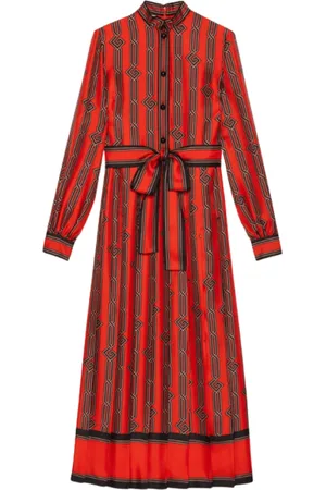 Gucci Mantels, Dames, Rood, M, Square G kettingprint jas met riem