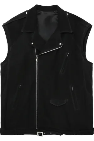 Rick Owens Jassen, Dames, Zwart, ONE Size, Leer, Zwart Leren Biker Vest