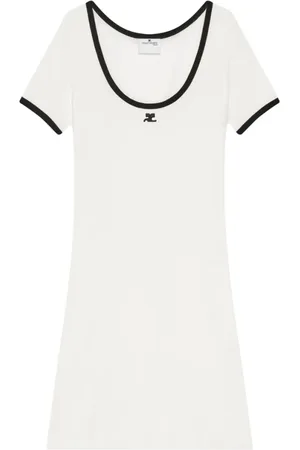 Courrèges Kleedjes, Dames, Wit, S, Witte Logo Geborduurde Scoop Neck Jurk