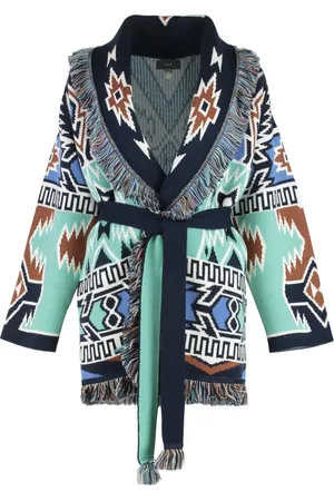 Alanui Truien, Dames, Veelkleurig, M, Wol, Geometric Roots Cardigan met Franje