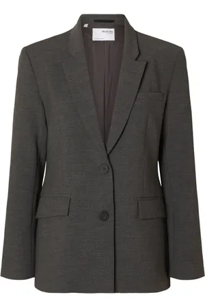 SELECTED Jassen, Dames, Grijs, S, Leer, Klassieke Blazer in Donkergrijs Gemêleerd