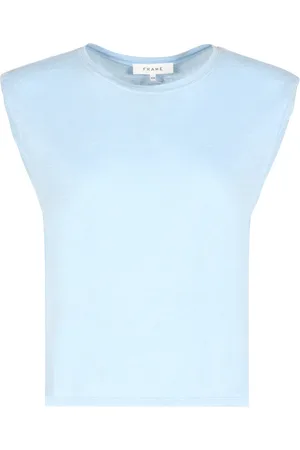 Frame Tops, Dames, Blauw, M, Linnen, Geribbelde Linnen T-shirt