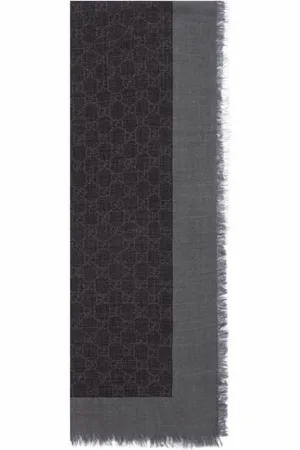 Gucci Accessoires, Dames, Zwart, ONE Size, Wol, Monogram Gestreept Sjaal