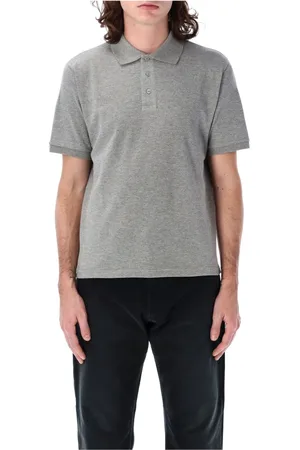 Saint Laurent Tops, Heren, Grijs, M, Katoen, Grijs Melange Piqué Polo Shirt