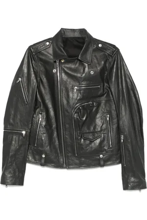 Rick Owens Jassen, Heren, Zwart, L, Leer, Bauhaus Leren Bikerjack