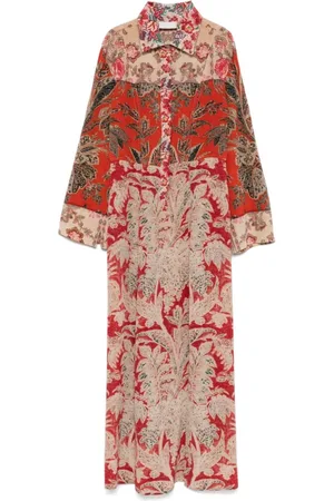 PIERRE-LOUIS MASCIA Kleedjes, Dames, Veelkleurig, S, Bruine Jurk met Grafische Print en Zijsplitten