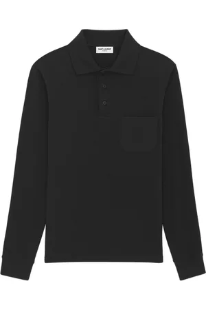 Saint Laurent Tops, Heren, Zwart, L, Katoen, Zwart poloshirt met opgestikte zak