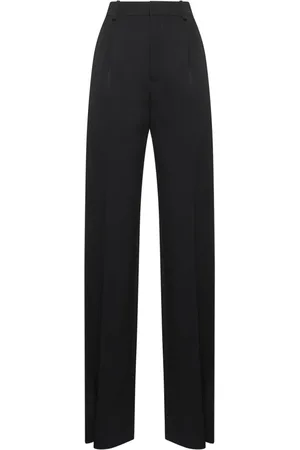 Saint Laurent Broeken, Dames, Zwart, S, Wol, Zwarte wollen broek met satijnen banden