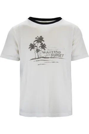 Saint Laurent Tops, Heren, Wit, S, Katoen, T-shirt van katoen met grafische print
