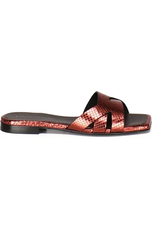 Giuliano Galiano Schoenen, Dames, Rood, 37 EU, Blauwe Platte Sandalen Vierkante Open Neus