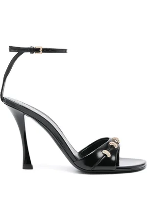 Givenchy Schoenen, Dames, Zwart, 37 1/2 EU, Leer, Stitch sandalen met hak van leer met kristallen details
