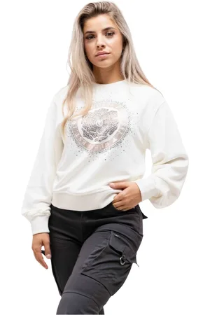 Guess Sweatshirts & Hoodies, Dames, Wit, XS, Katoen, Peony Logo Fleece Sweater