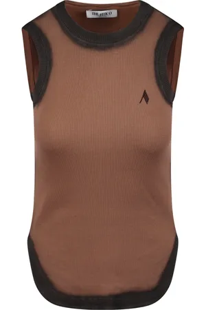The Attico Tops, Dames, Bruin, S, Katoen, Terracotta Tanktop met Logo Borduursel