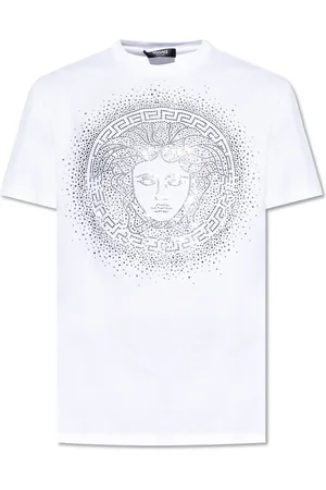 VERSACE Tops, Heren, Wit, 2Xl, Katoen, T-shirt met glinsterende applicaties