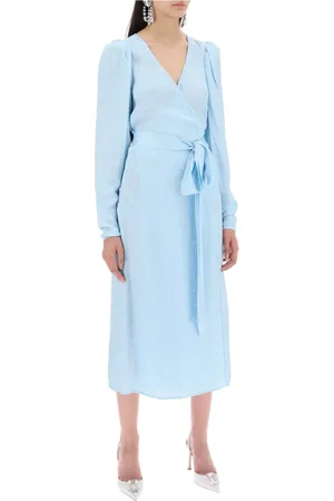 ROTATE Kleedjes, Dames, Blauw, XS, Polka Dot Midi Wrap Dress
