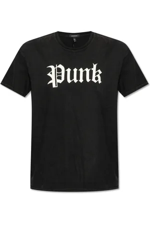 R13 Tops, Dames, Zwart, L, Katoen, Punk-Printed Crewneck T-Shirt