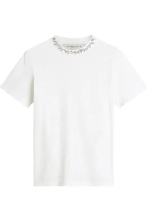Golden Goose Tops, Dames, Wit, S, Katoen, T-shirt met Kristallen Ketting