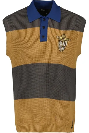 Fendi Truien, Heren, Bruin, L, Geel en bruin mouwloos poloshirt
