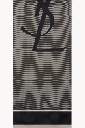 Saint Laurent Accessoires, Heren, Blauw, ONE Size, Marineblauwe zijden sjaal met YSL-logo