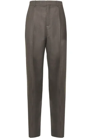 Saint Laurent Broeken, Heren, Bruin, M, Wol, Hoge taille wollen broek grijs wortelpasvorm