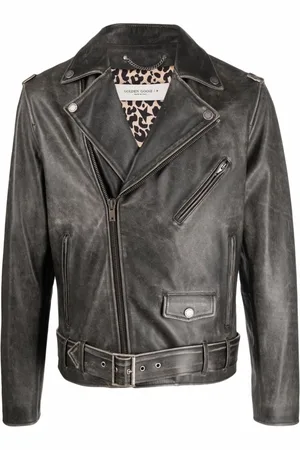 Golden Goose Jassen, Heren, Zwart, M, Leer, Distressed Bull Leren Jas