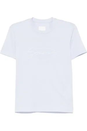 Givenchy Tops, Dames, Blauw, S, Katoen, Blauw Baby Logo Geborduurd Slim T-shirt