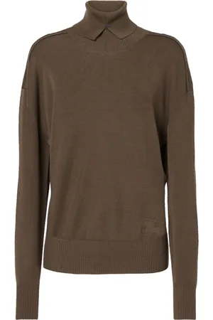 Burberry Truien, Dames, Bruin, M, Wol, Bruine Sweater met Ruiterontwerp