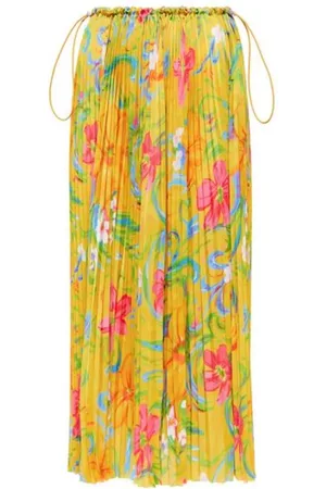 Balenciaga Rokken, Dames, Geel, L, Polyester, Floral Printed Midirock Maxi Rok