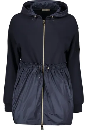 HERNO Mantels, Dames, Blauw, S, Katoen, Hooded Zipped Cardigan met Technische Inzetstukken