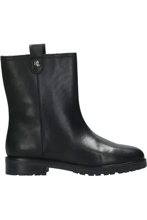 Ralph Lauren Schoenen, Dames, Zwart, 38 EU, Leer, Leren Enkellaarsjes om in te Schuiven