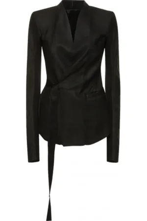 Rick Owens Jassen, Dames, Zwart, L, Leer, Zwart Leren Jas Wrap Cut Model